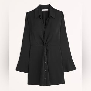 Abercrombie - Long-Sleeve Twist-Front Shirt Dress in Black